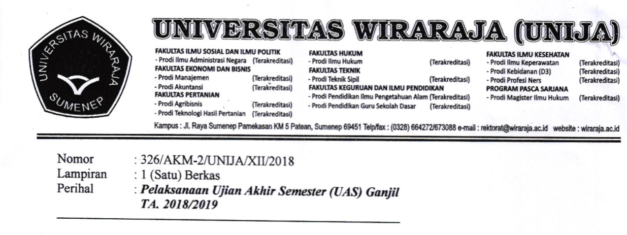 JADWAL UJIAN AKHIR SEMESTER (UAS) GANJIL 2018-2019